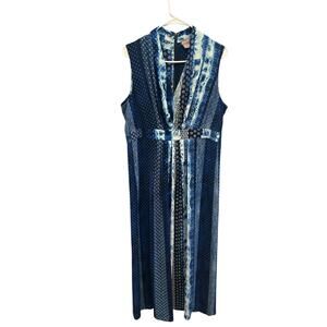 Chico’s Womens Maxi Dress Size Medium Blue Patchwork Americana Boho Office Work